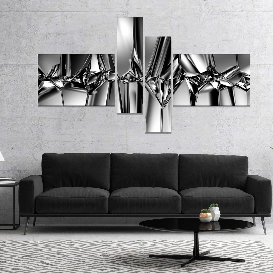 DESIGN ART Designart "Black White Crystal Background" Abstract Canvas Art 60 in. wide x 32 in. high - 4 Panels - Diamond Home USA