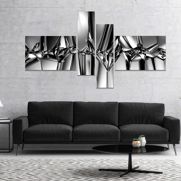 DESIGN ART Designart "Black White Crystal Background" Abstract Canvas Art 60 in. wide x 32 in. high - 4 Panels - Diamond Home USA