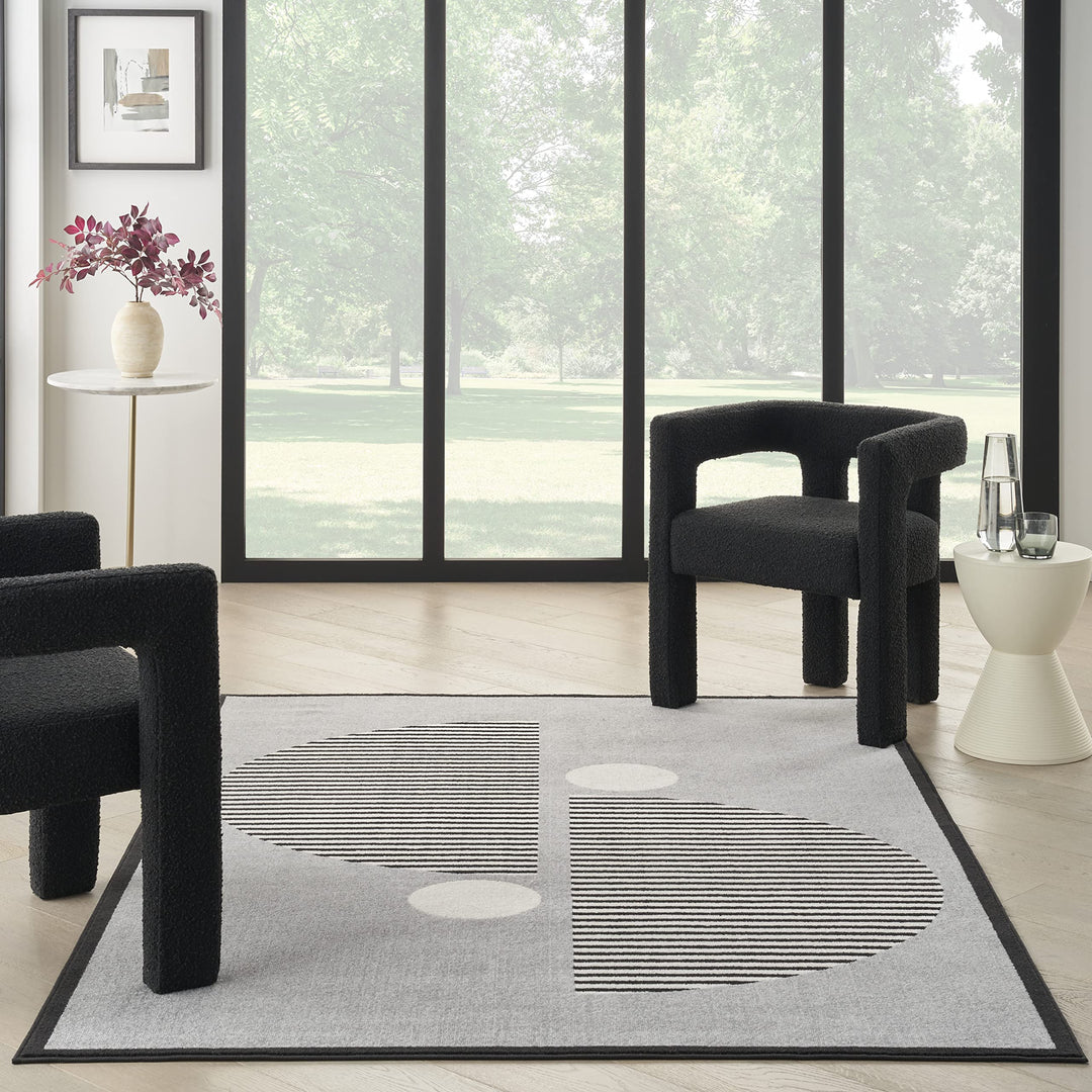 Nourison Modern Passion Geometric Grey/Black 6' x 9' Area -Rug Easy -Cleaning - Diamond Home USA