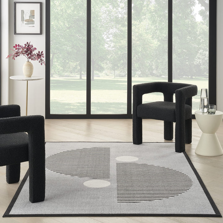 Nourison Modern Passion Geometric Grey/Black 6' x 9' Area -Rug Easy -Cleaning - Diamond Home USA