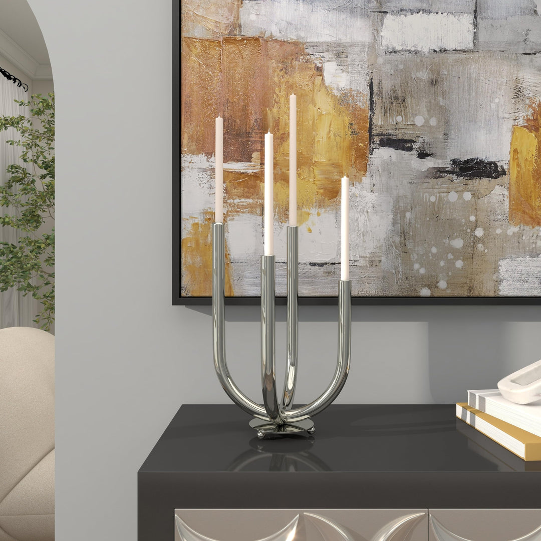 Silver Stainless Steel Abstract U-Shaped Candelabra