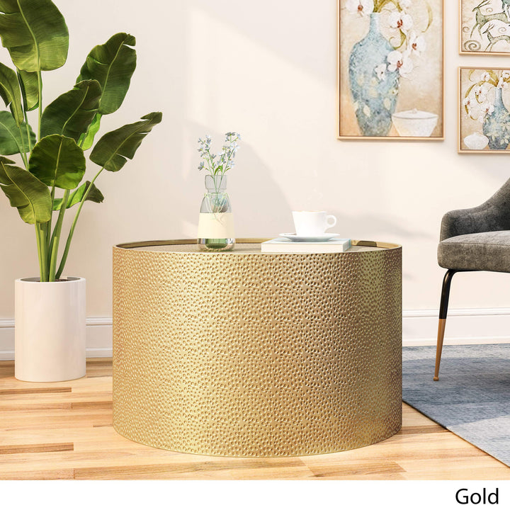 Christopher Knight Home Rache Modern Round Coffee Table with Hammered Iron Gold - Diamond Home USA