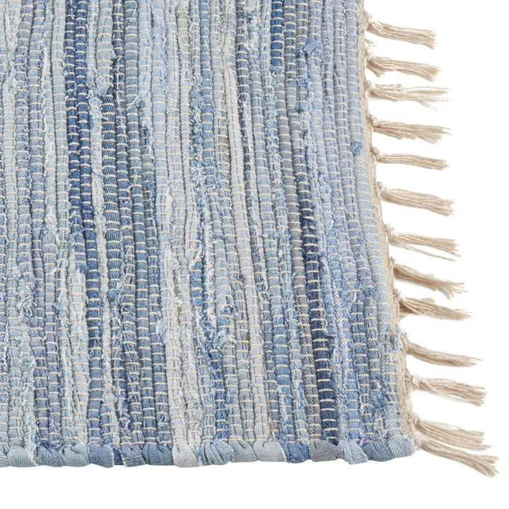 Rag Placemat with Tassels Set of 4 Denim Blue Striped Cotton Rags Fringed Chindi - Diamond Home USA