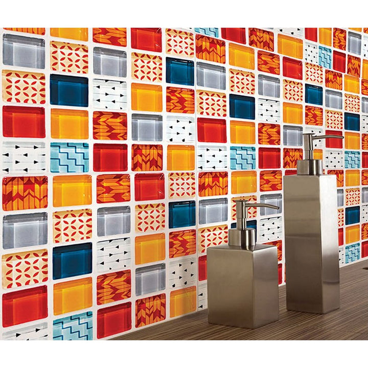3D Mosaic Self-Adhesive Glossy Gel Backsplash Tile 8 Inchx8 Inch/pc 6pc Orange - Diamond Home USA