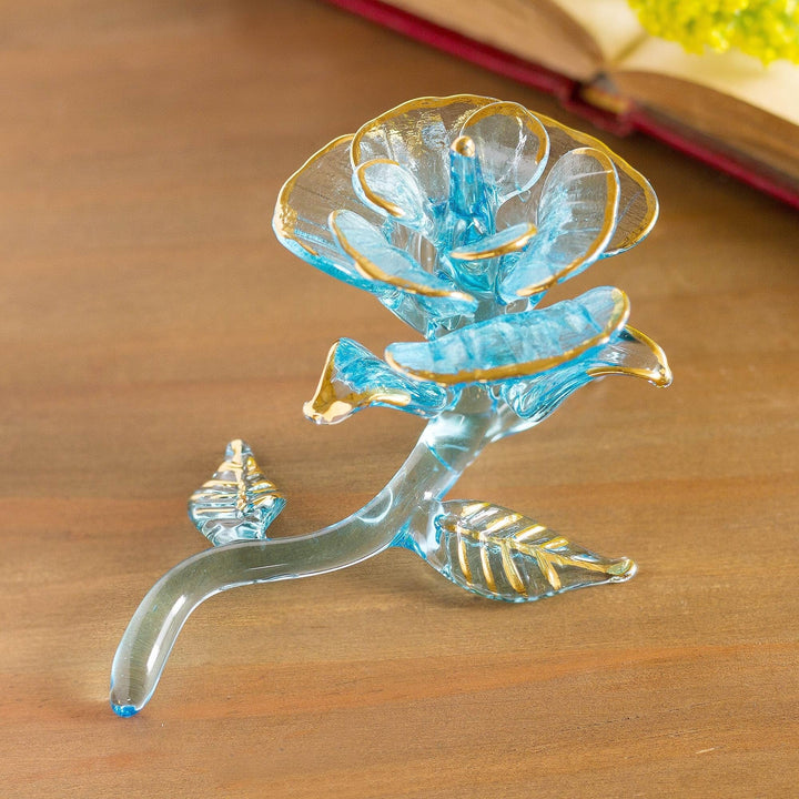 Handmade Rose Blown Glass Figurine Blue - Diamond Home USA