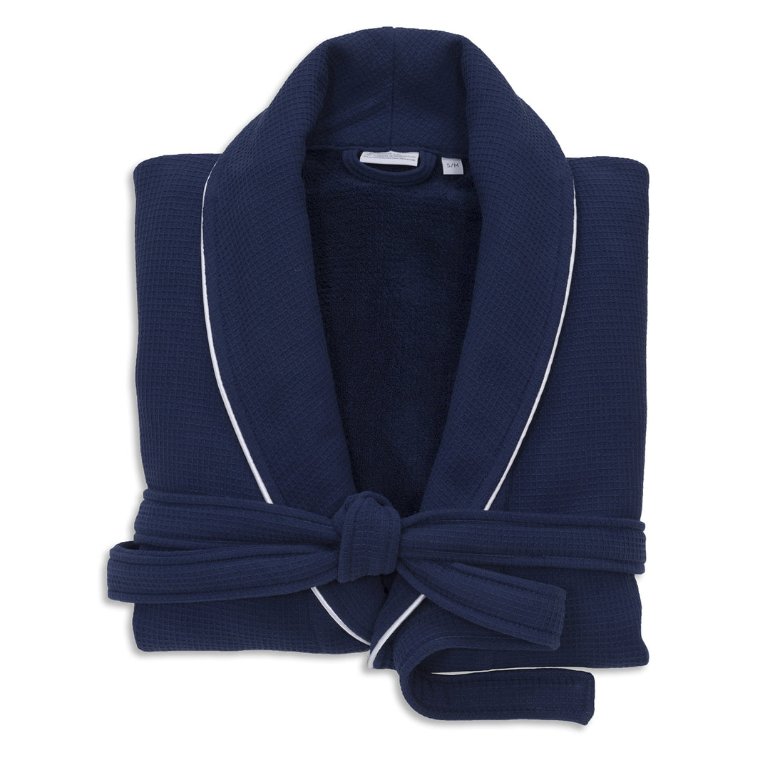Linum Home Textiles WT50-00-SM 100% Turkish Cotton Waffle Terry Bathrobe S/M Small/Medium - Navy