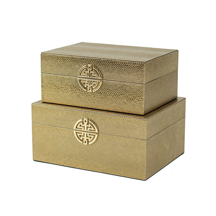 Nesting Boxes Set Of 2 Bronze/gold Brown Gold Transitional Mdf Bronze Finish