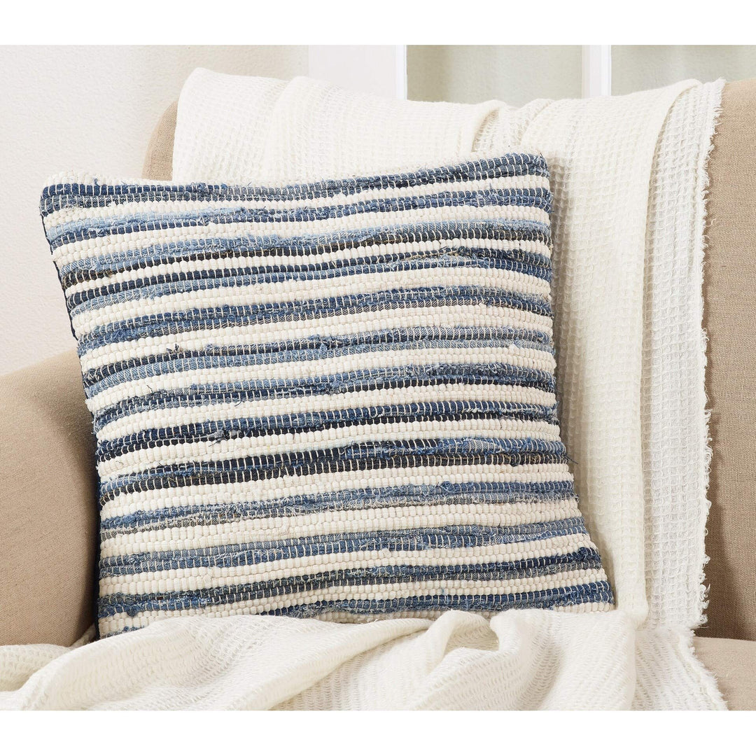 Striped Denim Down Filled Throw Pillow Blue Stripe Traditional Cotton - Diamond Home USA