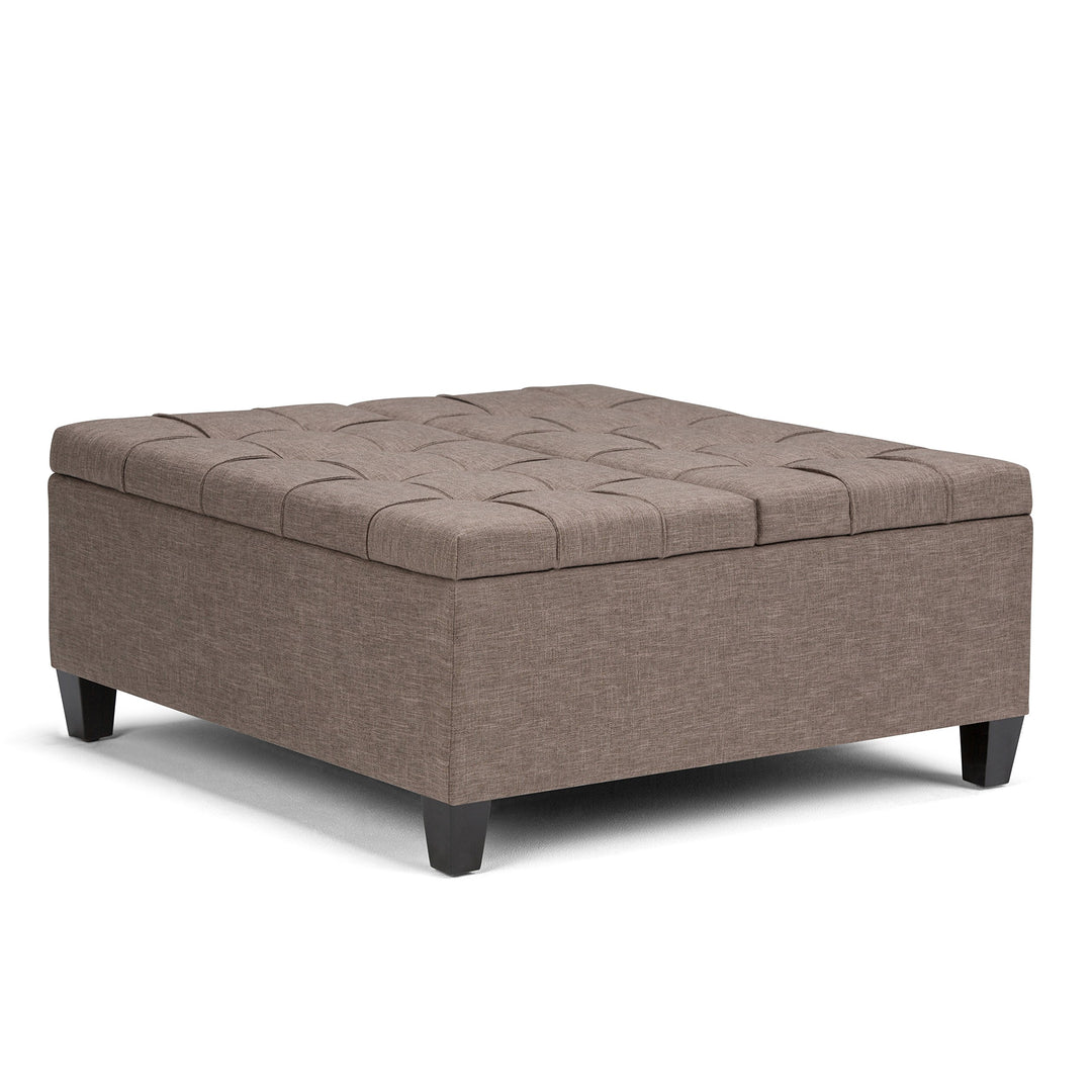 SIMPLIHOME Harrison 36 Inch Wide Square Table Lift Top Storage Ottoman Distressed