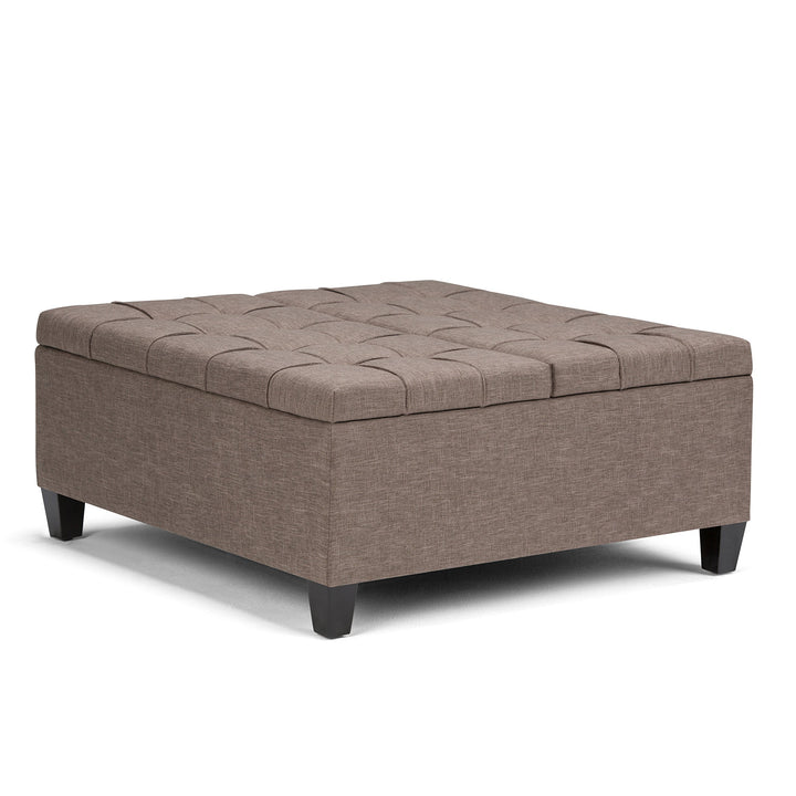 SIMPLIHOME Harrison 36 Inch Wide Square Table Lift Top Storage Ottoman Distressed