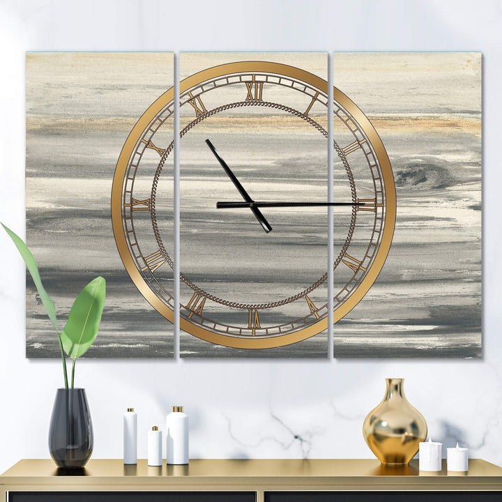 Watercolor Colorfields Ii' Glam 3 Panels Oversized Wall Clock - 36 in. Wide X 28