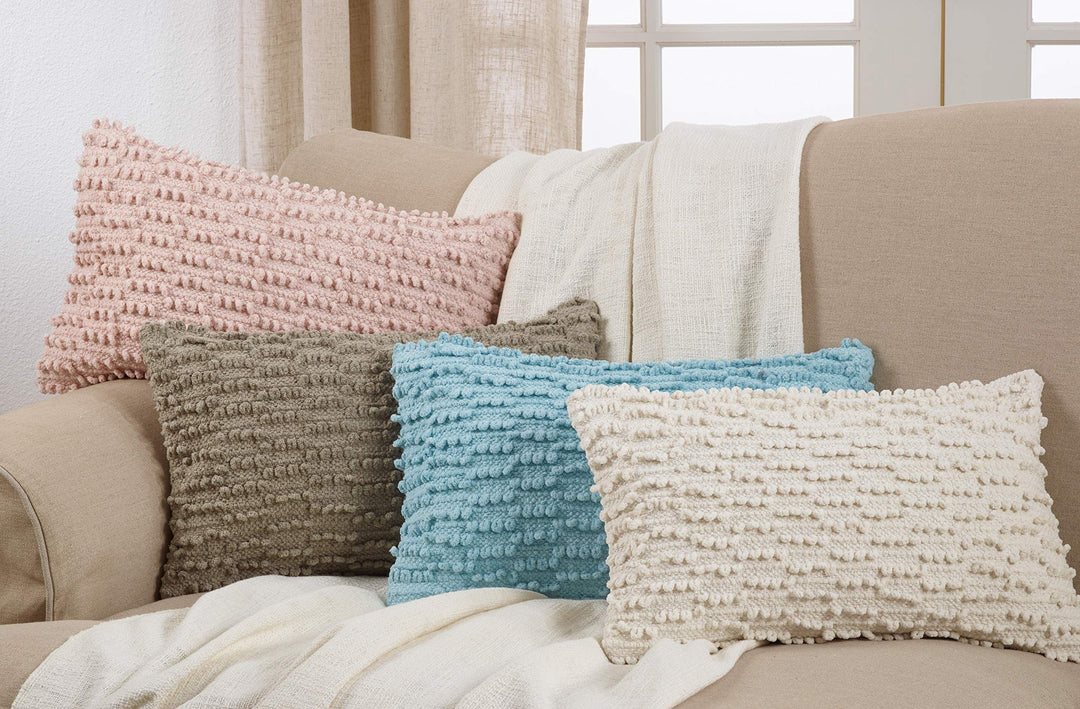 SARO LIFESTYLE Nubby Throw Pillow with Down Filling Ivory - 12"x20" - Diamond Home USA