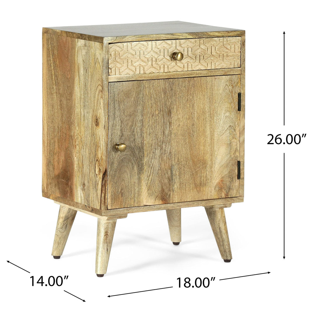 Boho Handcrafted Mango Wood Nightstand with Storage tural Bohemian Eclectic - Diamond Home USA