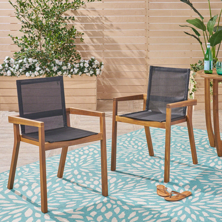 Christopher Knight Home Jimmy Outdoor Acacia Wood and Mesh Dining Chairs (Set of teak finish - Diamond Home USA