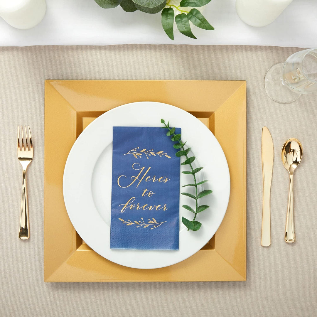 Navy Blue Dinner Napkins for Wedding eception Here's to Forever (4x8 in Pack) - Diamond Home USA