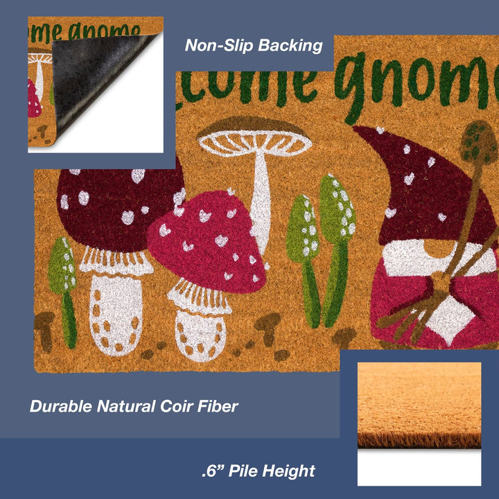 Welcome Gnome Outdoor Mat Tan Casual Novelty Rectangle Coir 1'6" x 2'6" - Diamond Home USA
