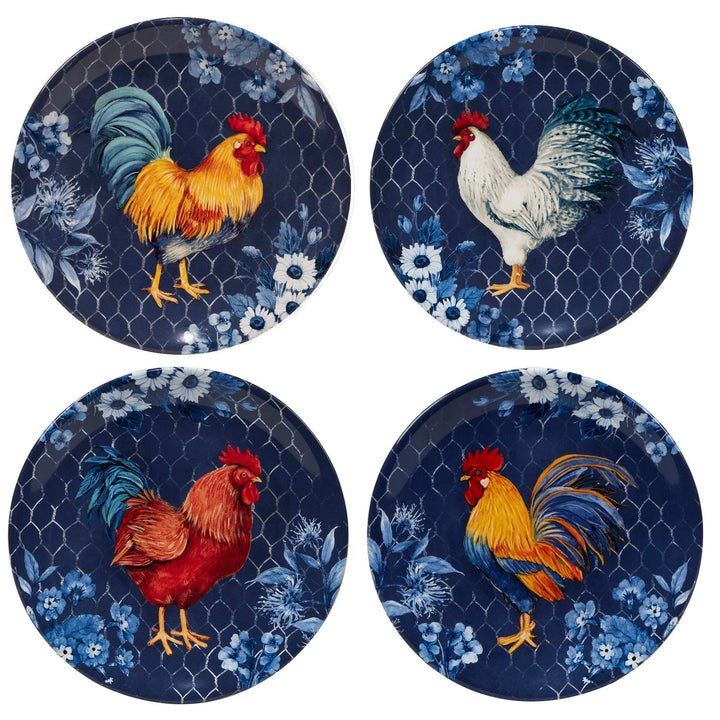 Indigo Rooster 16-Piece Dinnerware Set Service for 4 Blue Multi Color Red - Diamond Home USA