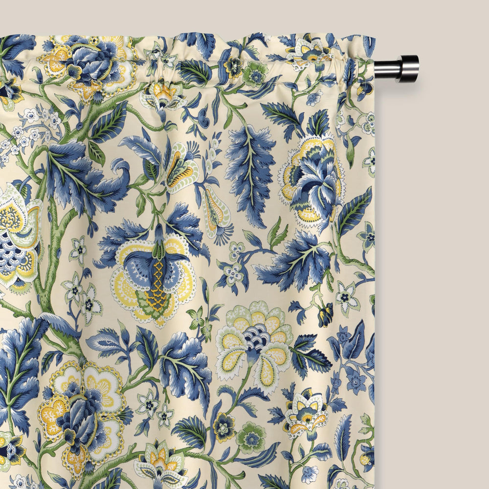 Waverly Imperial Dress Jacobean Floral Rod Pocket Tier Pair for Kitchen and 52 x 24 - Porcelain - Diamond Home USA