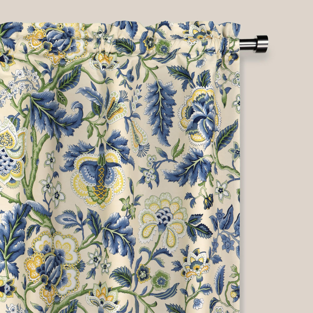 Waverly Imperial Dress Jacobean Floral Rod Pocket Tier Pair for Kitchen and 52 x 24 - Porcelain - Diamond Home USA
