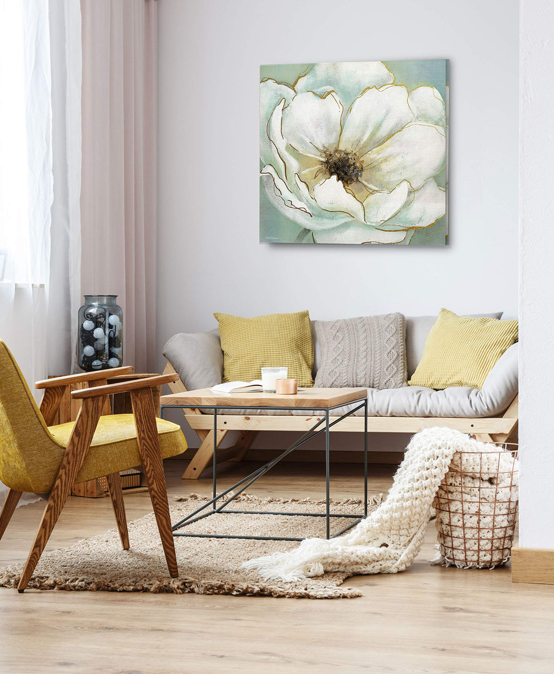 Wexford Home Soft Teal Splendor Gallery Wrapped Canvas Wall Art 32x32 Multicolor - Diamond Home USA