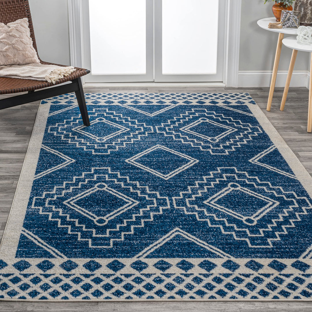 JONATHAN Y MOH200D-4 Amir Moroccan Beni Souk Indoor Area Rug Bohemian 4 X 6 - Navy/Ivory