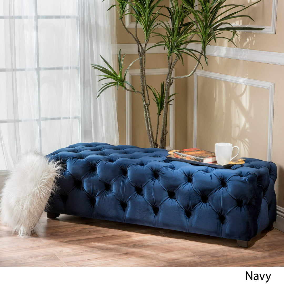 Christopher Knight Home Piper Velvet Ottoman Navy - Diamond Home USA