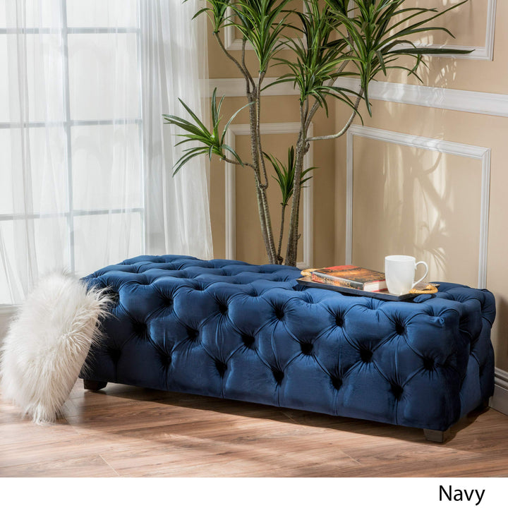 Christopher Knight Home Piper Velvet Ottoman Navy - Diamond Home USA
