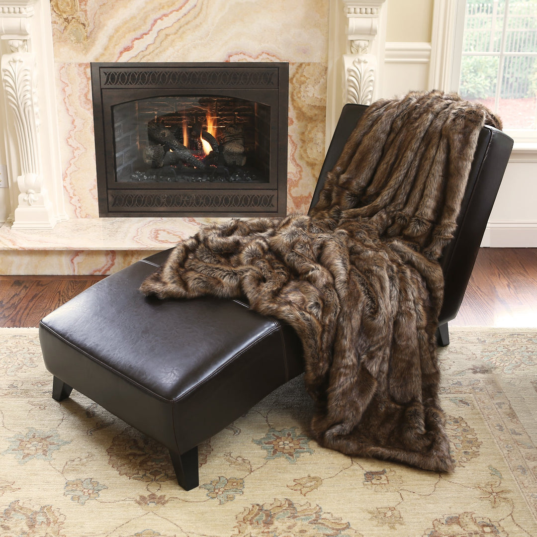 Oversize Faux Fur Coyote Throw Blanket Aurora Home THROW-COYOTE-84 60 in Wide x - Diamond Home USA