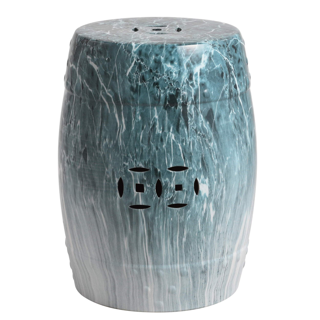 18- inch Marble Indoor/Outdoor Decorative Garden Stool Blue Modern - Diamond Home USA