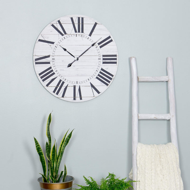 French Country all Clock with Shiplap Face hite Farmhouse Transitional Round