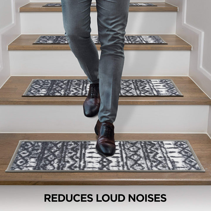 Rugshop Boho Trellis Non-Slip Stair Treads (Set of 4) 8.6" x 26" Gray - Diamond Home USA