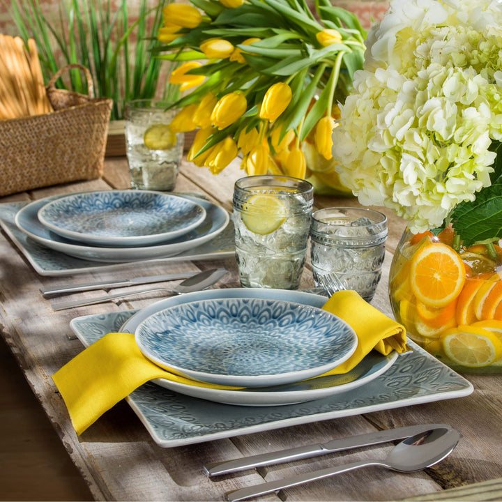 Euro Peacock 11.5 Inch Stoneware Square Serving Platter In Grey 11.4 X 1.1 - Diamond Home USA