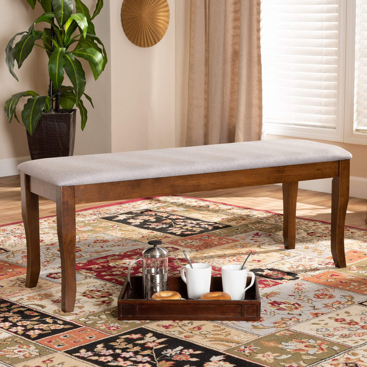 Modern and Contemporary Transitional Dining Bench Grey Upholstered Walnut Finish