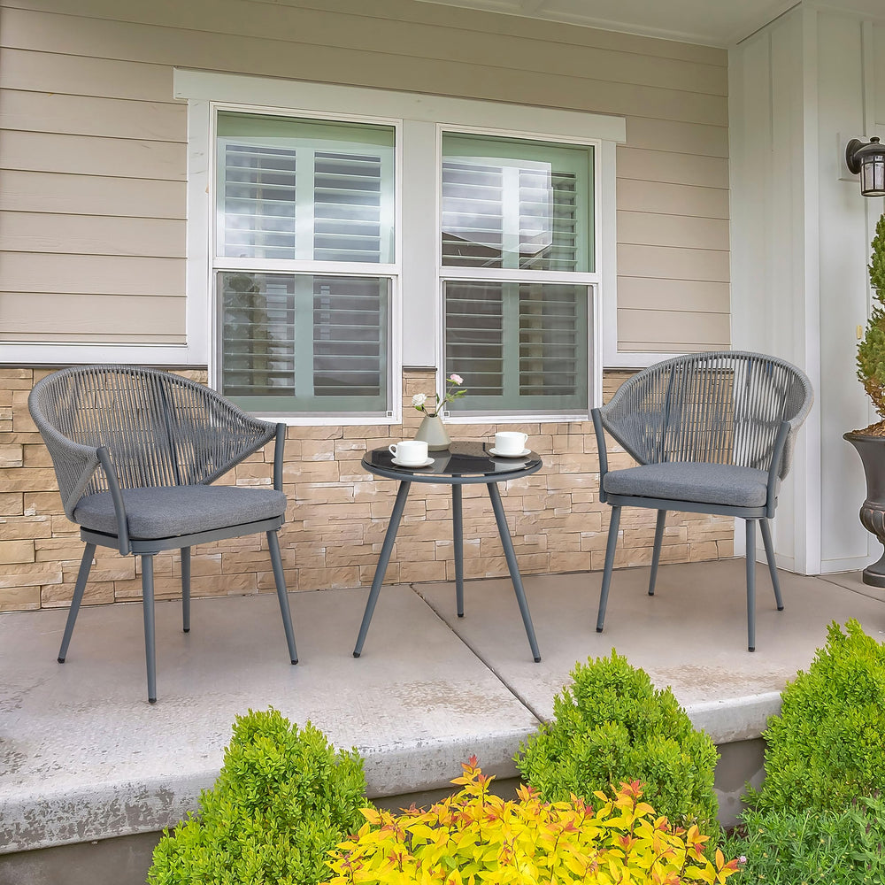 NUU GARDEN 3 Piece Outdoor Bistro Set Woven Rope Conversation Patio Set All Grey - Diamond Home USA
