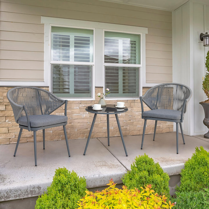 NUU GARDEN 3 Piece Outdoor Bistro Set Woven Rope Conversation Patio Set All Grey - Diamond Home USA