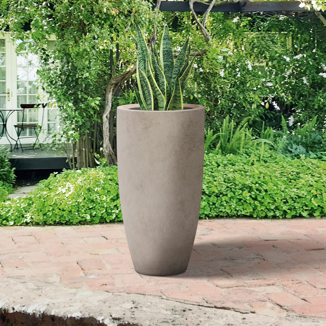 24" H Tall Concrete Planter Large Outdoor Plant Pot Modern Tapered Flower with