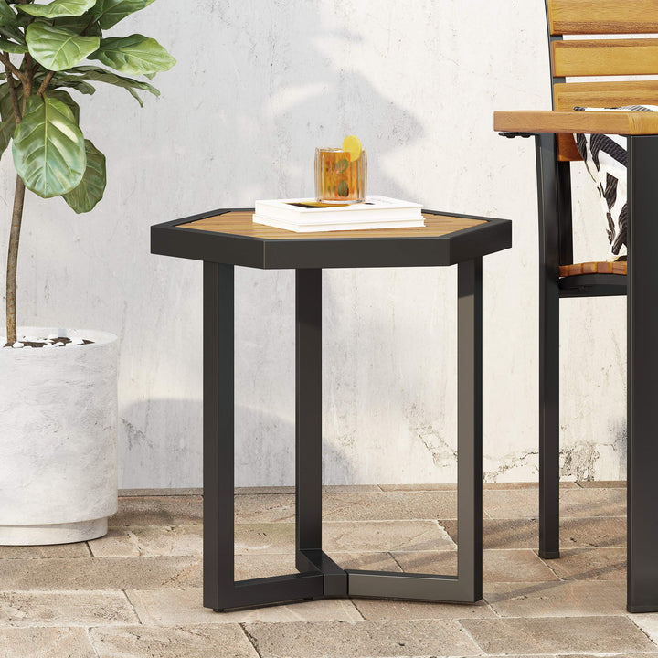 Christopher Knight Home END Table Black Metal + Teak - Diamond Home USA