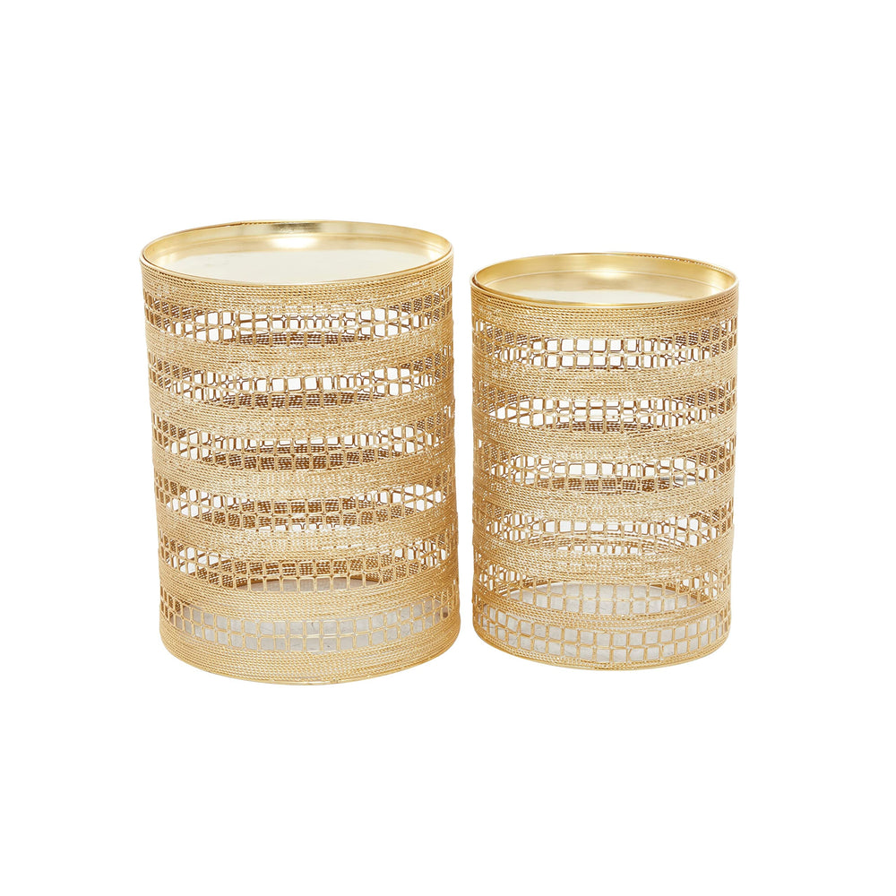 Gold Iron Transitional Accent Table (Set of 2) 14 X 18 Round Goldtone Finish - Diamond Home USA