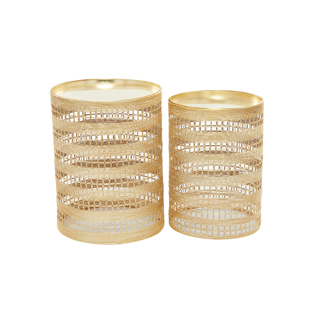 Gold Iron Transitional Accent Table (Set of 2) 14 X 18 Round Goldtone Finish - Diamond Home USA