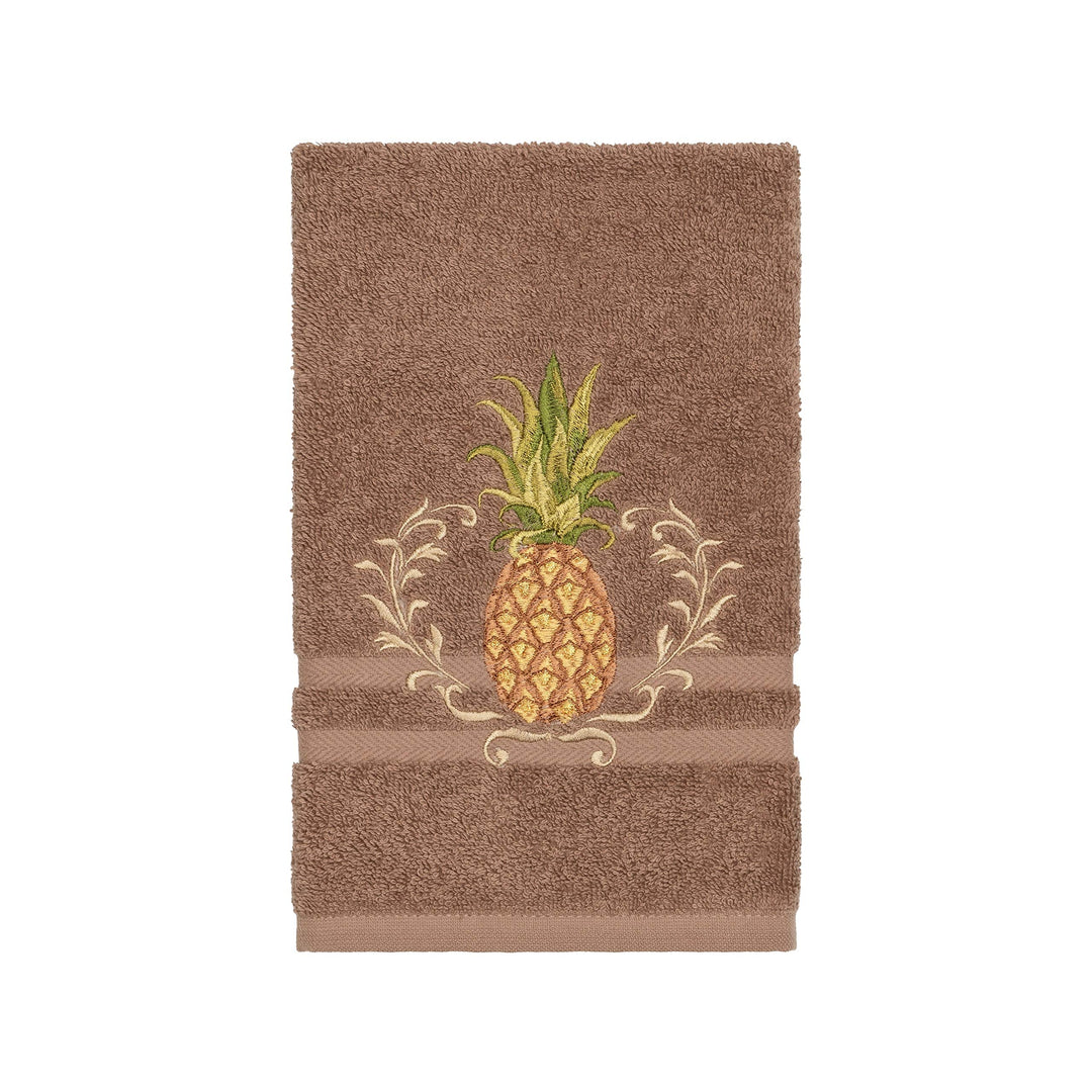 Turkish Cotton Pineapple Embroidered Latte Brown 8-Piece Towel Set Terry Cloth - Diamond Home USA