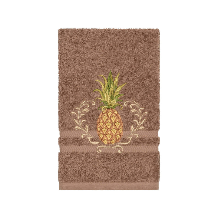 Turkish Cotton Pineapple Embroidered Latte Brown 8-Piece Towel Set Terry Cloth - Diamond Home USA