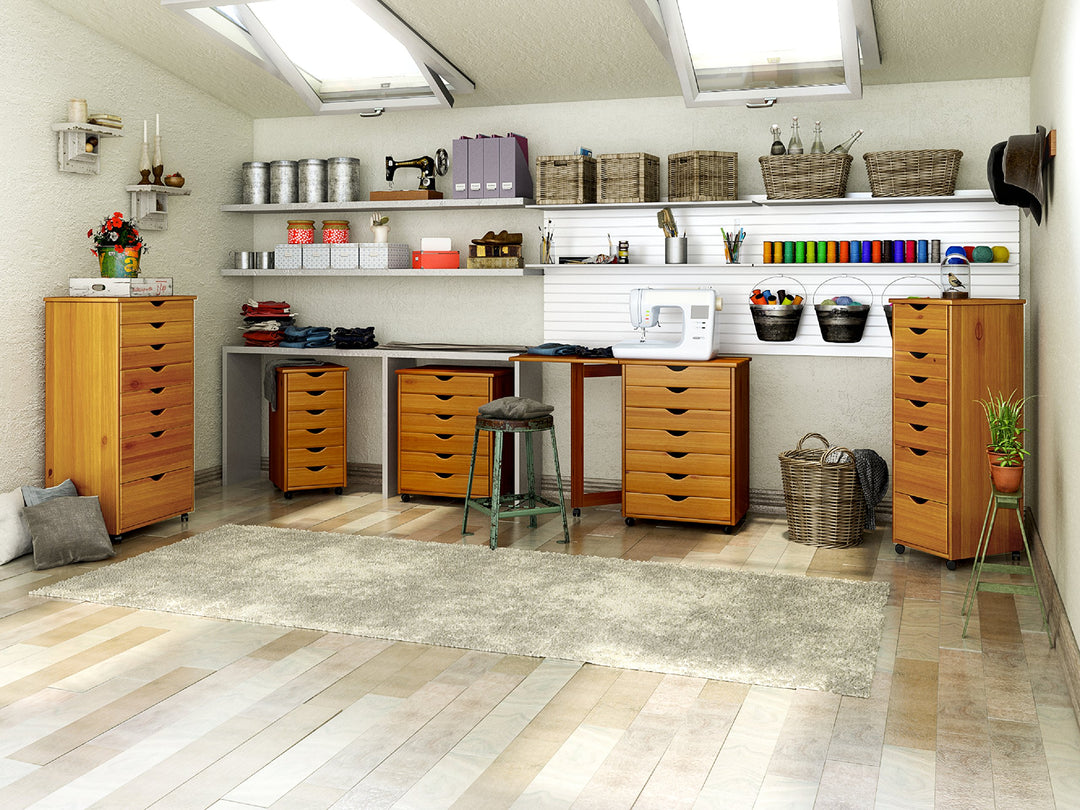 Adeptus Original Quick-2-Connect Roll Cart Solid Wood 6+2 Drawer Narrow - Diamond Home USA