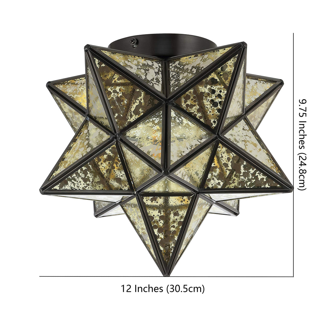 JONATHAN Y JYL9035D Stella 12" Moravian Star Metal/Glass LED Flush Mount Oil Rubbed Bronze/Mercury - Diamond Home USA