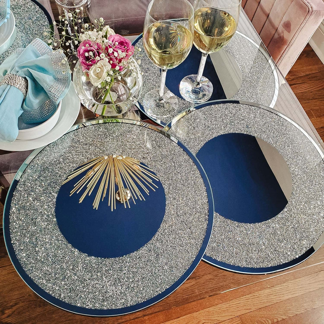 Sparkles Home Round Rhinestone Crystal-filled Charger Silver Lead Crystal 1 - Diamond Home USA