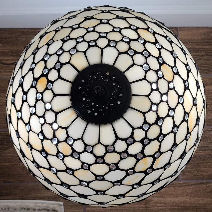 Tiffany Style Table Lamp Banker Jeweled 26" Tall ned Glass White Yellow Clear/White - Diamond Home USA