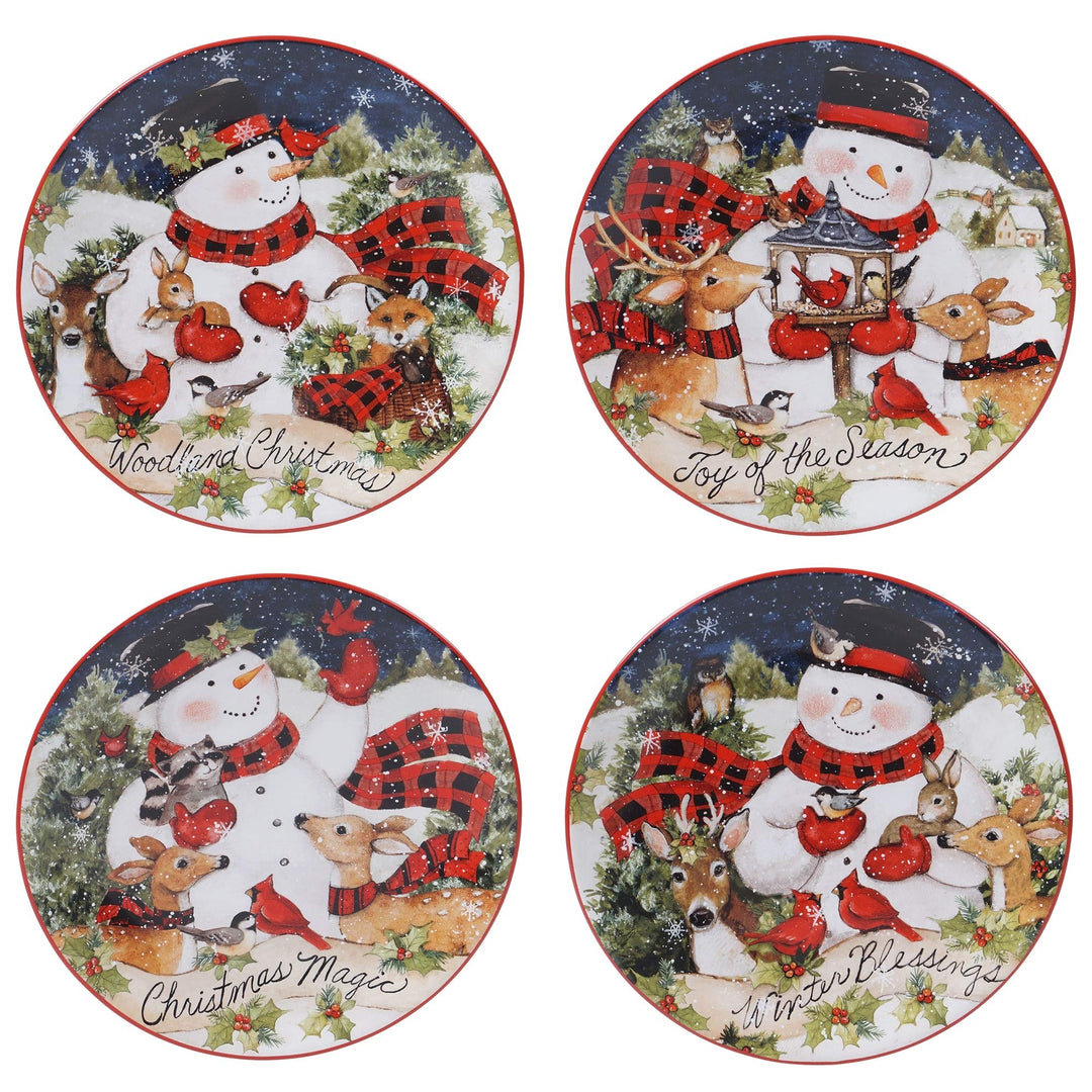 Magic of Christmas Snowman 16-Piece Dinnerware Set Service for 4 Green Multi - Diamond Home USA