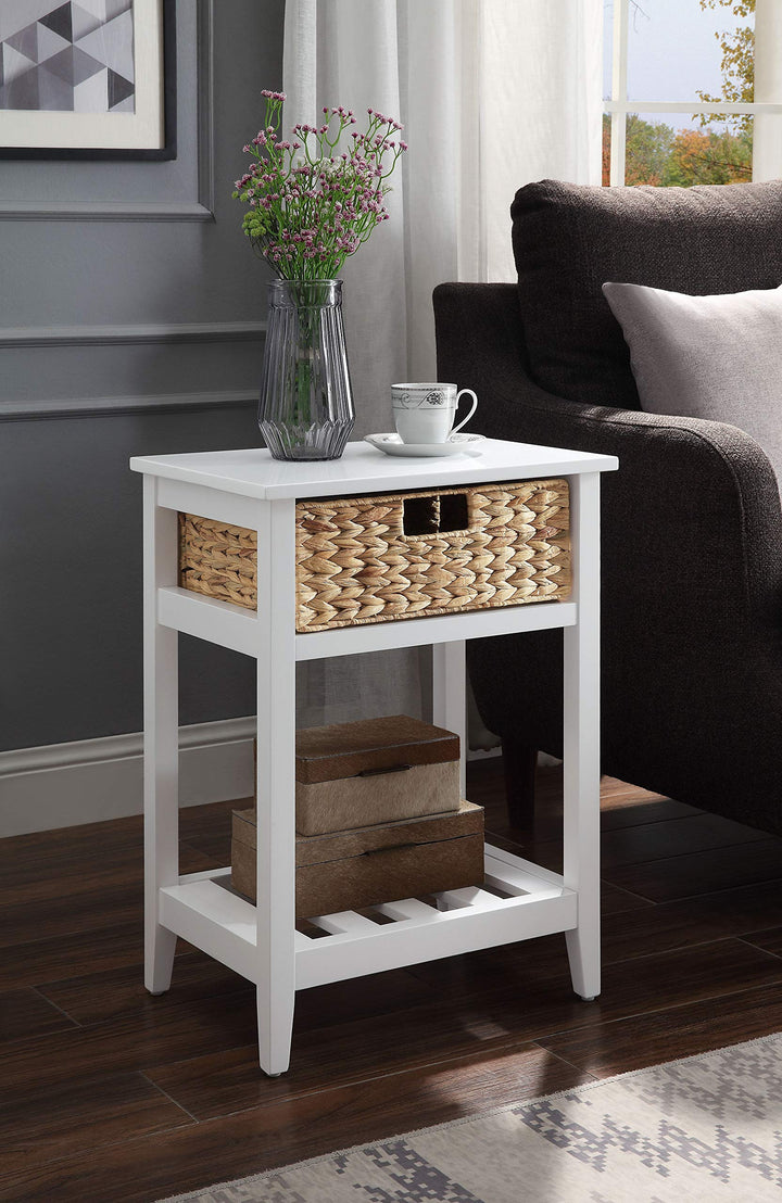 Acme Chinu Wooden Accent Table with Woven Basket in Walnut and Natural - Diamond Home USA
