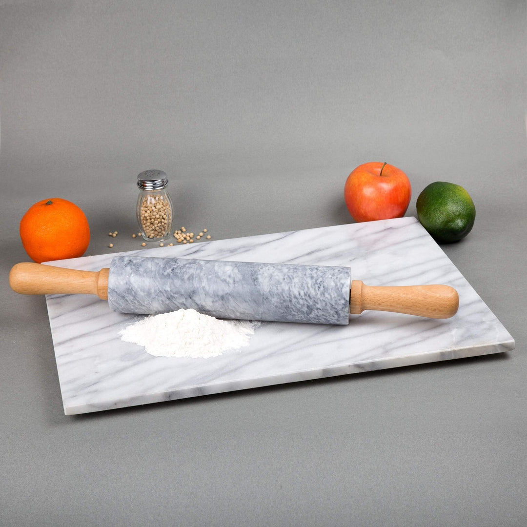 Gray Marble Rolling Pin W/deluxe Wood Handles And Grey Stoneware Hand Wash - Diamond Home USA