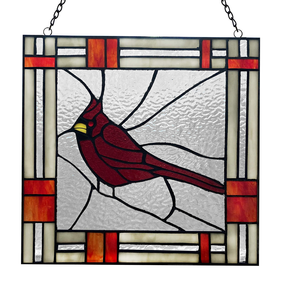11" h The Cardinal Stained Glass Window Panel 11" X 0.25" Red Traditional Square - Diamond Home USA