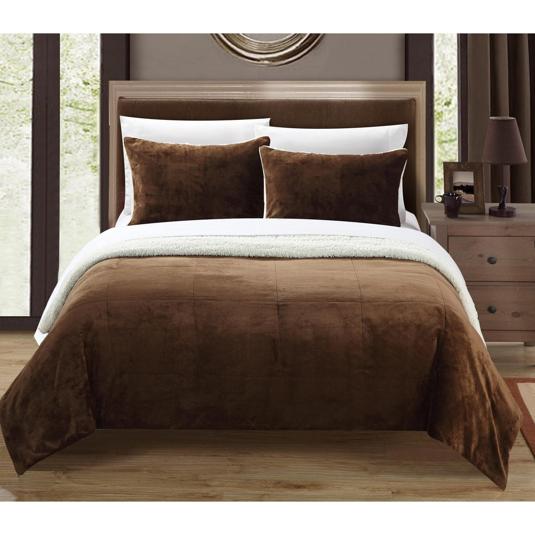 UN 7 Piece Brown Solid Square Pattern Comforter King Set Beautiful Luxurious - Diamond Home USA